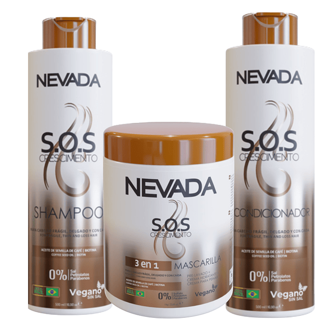 Tripack Shampo, Acond, Mascarilla NEVADA -  SOS Crecimiento