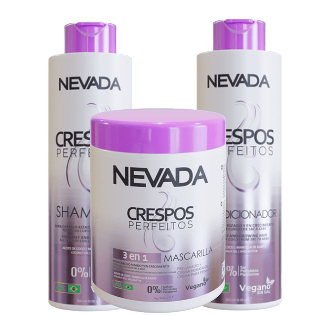 Tripack Shampo, Acond, Mascarilla NEVADA -  Crespos Perfectos