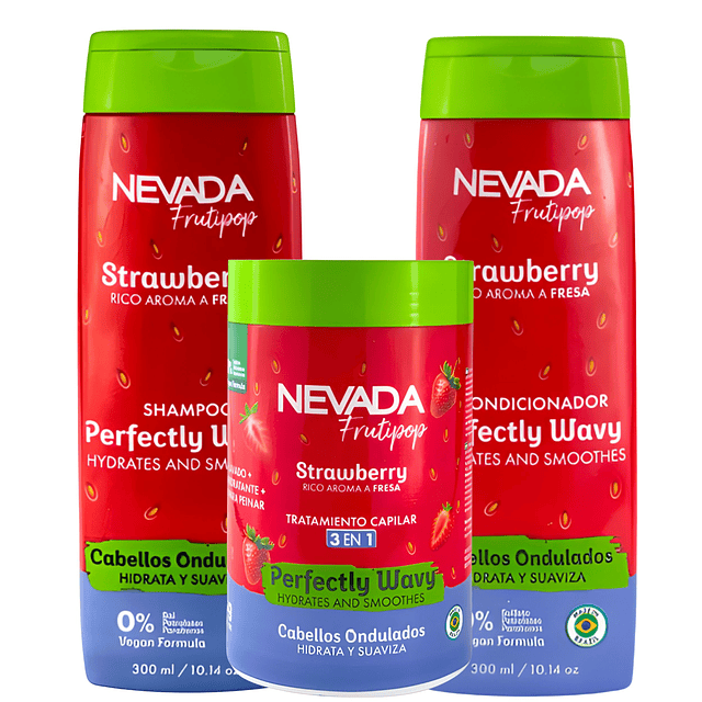 Tripack Shampo, Acond, Mascarilla NEVADA -  Cabellos Ondulados Fresa