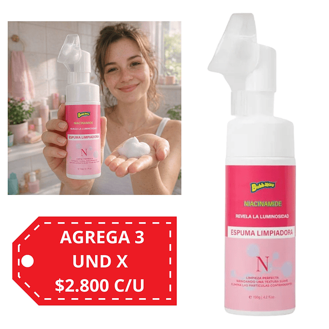 Espuma Limpiadora Facial Con Niacinamide Bubbaluu - 150 g 