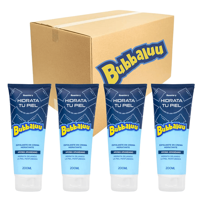 Caja de 12 Exfoliante en Crema Hidratante Bubbaluu - FT-1828 - AROMA ARANDANO - 200 ml