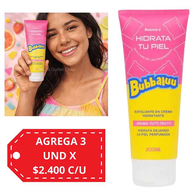  Exfoliante en Crema Hidratante Bubbaluu - FT-1802 - AROMA TUTTI FRUTTI - 200 ml