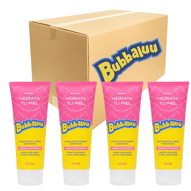 Caja de 12 Exfoliante en Crema Hidratante Bubbaluu - FT-1802 - AROMA TUTTI FRUTTI - 200 ml