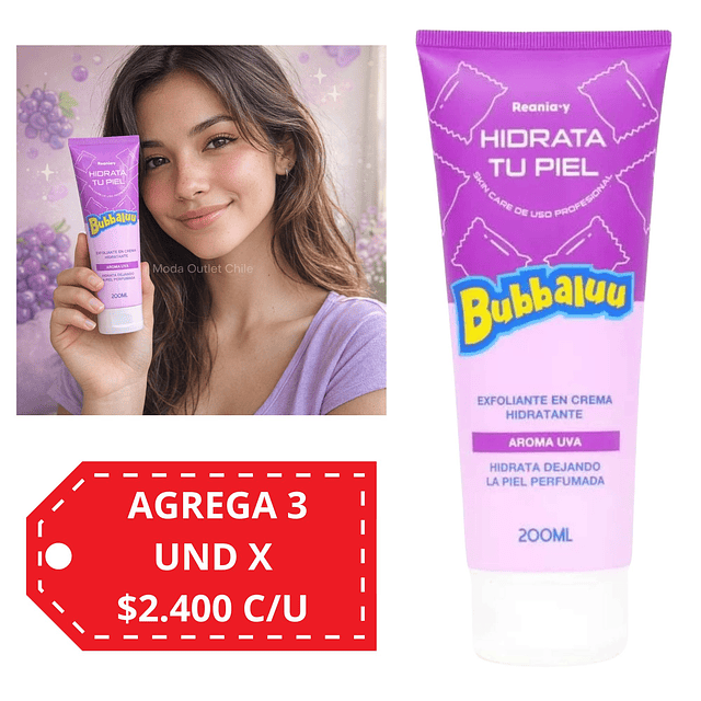 Exfoliante en Crema Hidratante Bubbaluu - FT-1801 - AROMA UVA - 200 ml