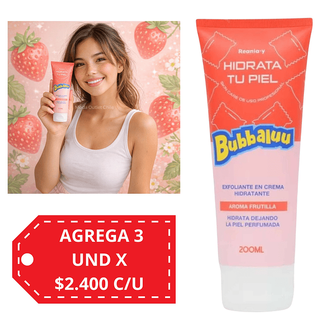 Exfoliante en Crema Hidratante Bubbaluu - FT-1803 - AROMA FRUTILLA - 200 ml