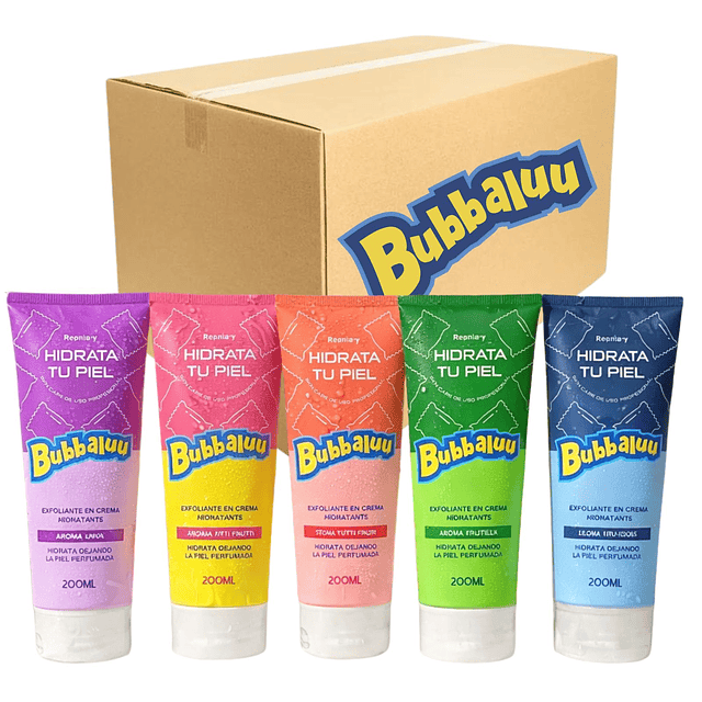 Caja de 24 Exfoliantes en Crema Hidratante Bubbaluu SURTIDOS - 200 ml
