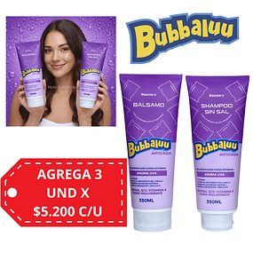Pack Shampoo y Acondicionador Bubbaluu Anticaída Reconstrucción Daños Extremos – Aroma Uva – 350 ml