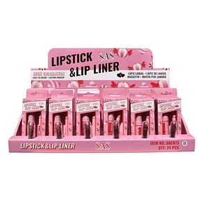 Display de 24 Lip Combo Duo de Labial y Delineador SAS Cosmetics - Tonos Nudes SAC073B