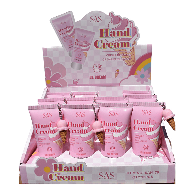 Display de 12 Crema de Manos Hidratante SAS Cosmetics 50g- SAH179 - ICE CREAM