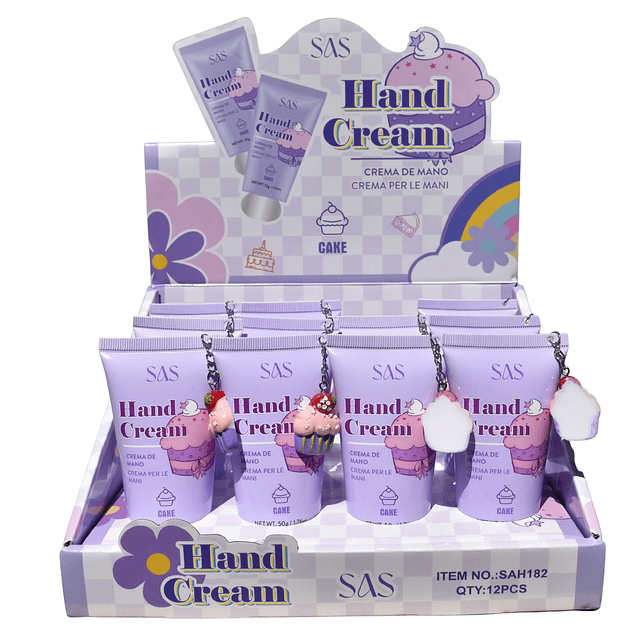 Display de 12 Crema de Manos Hidratante SAS Cosmetics 50g- SAH182 - CAKE