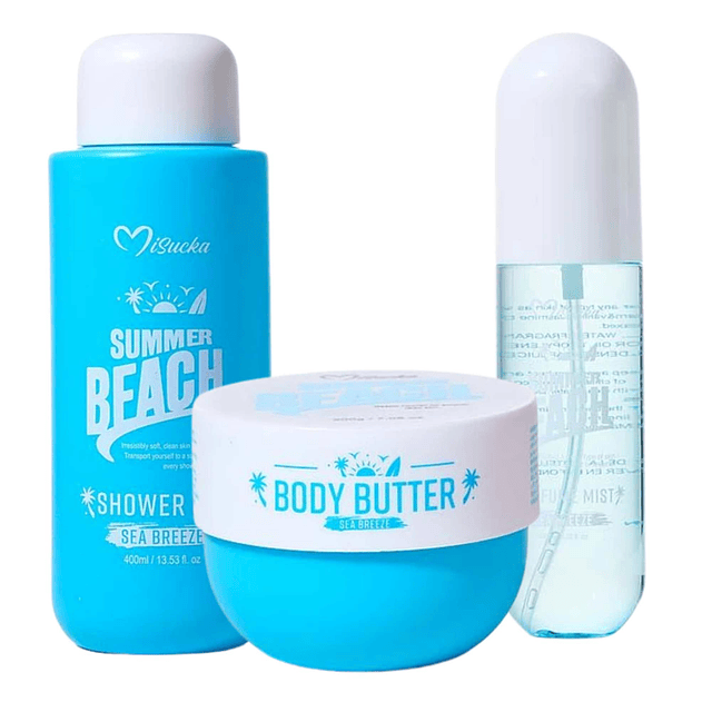 Tripack Shower gel, Manteca corporal y Perfume Mist Sea Breeze - Misucka 