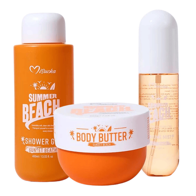 Tripack Shower gel, Manteca corporal y Perfume Mist Sunset Beach - Misucka 