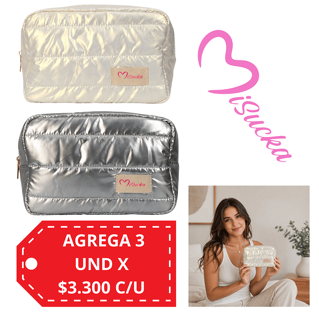 Cosmetiquero Brillante Acolchado Premium Misucka (Colores Surtidos) - AU94