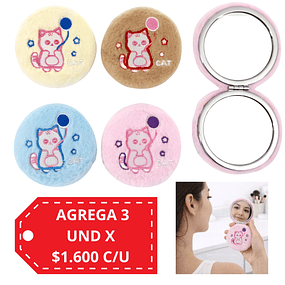Espejo de Cartera 2 en 1 Diseño Gatito Peluche Kawaii (Colores Surtidos) - AU84