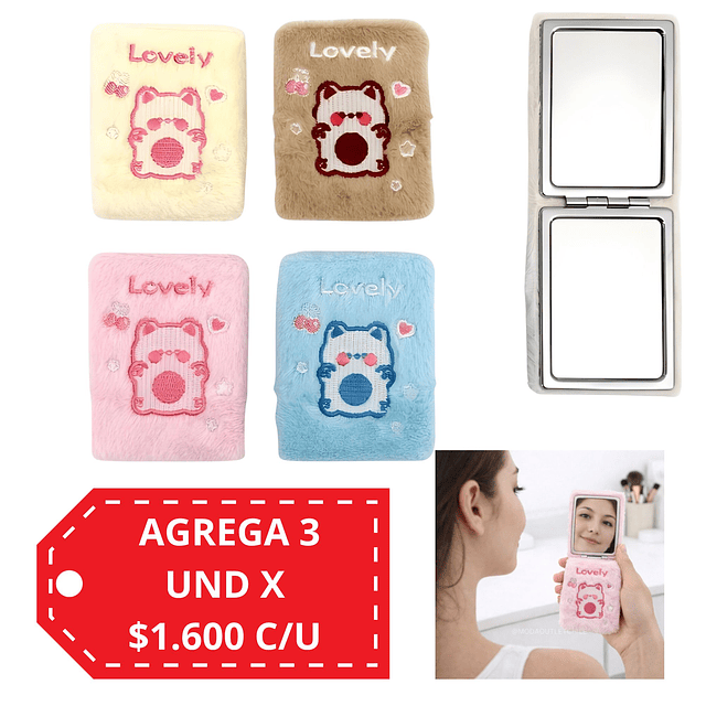 Espejo de Cartera 2 en 1 Diseño Osito Peluche Kawaii (Colores Surtidos) - AU86