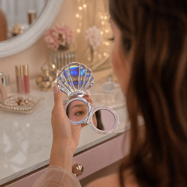 Espejo de Cartera Holografico Doble Aumento (Venta Unitaria colores Surtidos) - Almeja AU116 