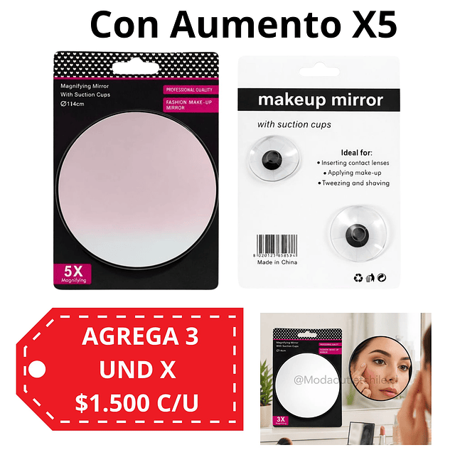 Espejo de Maquillaje Redondo con Aumento X5 - AU106