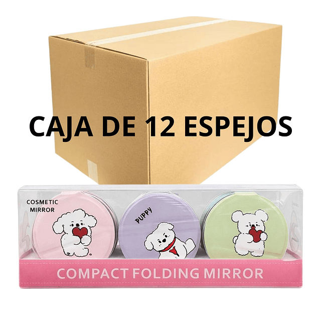 Caja de 12 Espejos de Cartera Con Diseño de Perrito Puppy - AU82