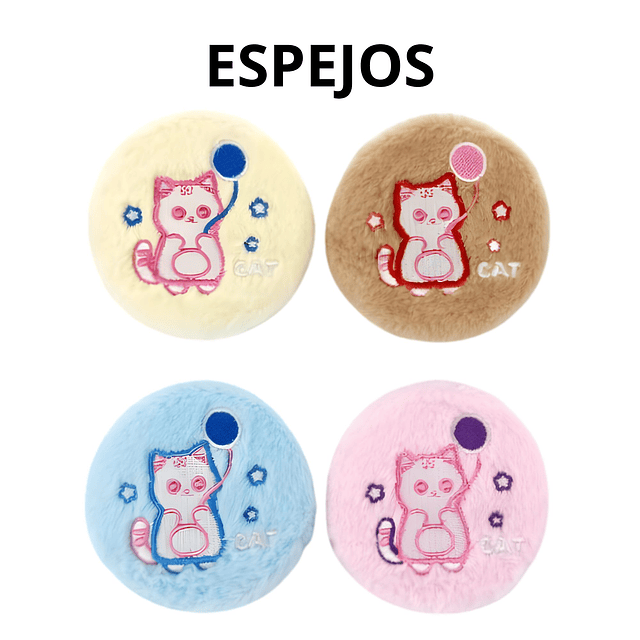 Caja de 12 Espejos de Cartera 2 en 1 Diseño Gatito Peluche Kawaii - AU85 