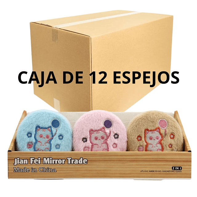 Caja de 12 Espejos de Cartera 2 en 1 Diseño Gatito Peluche Kawaii - AU85 