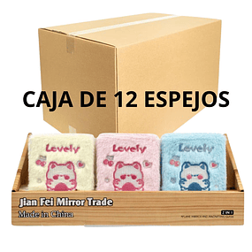 Caja de 12 Espejos de Cartera 2 en 1 Diseño Osito Kawaii Peluche - AU87