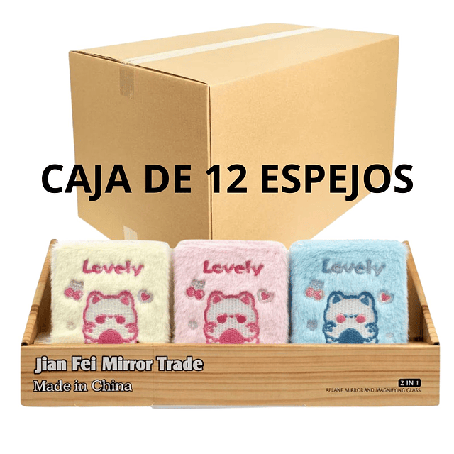 Caja de 12 Espejos de Cartera 2 en 1 Diseño Osito Kawaii Peluche - AU87