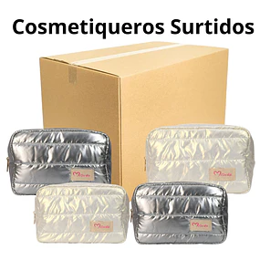 Caja de 12 Cosmetiqueros Brillantes Acolchados Premium Misucka (Venta unitario y Colores Surtidos) - AU95