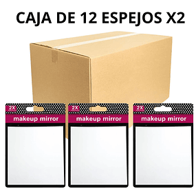 Caja de 12 Espejos de Maquillaje Cuadrado con Aumento X2 - AU99