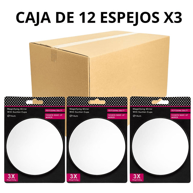 Caja de 12 Espejos de Maquillaje Redondo con Aumento X3 - AU105