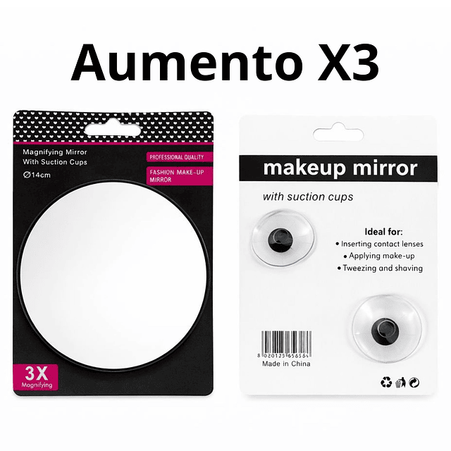 Caja de 12 Espejos de Maquillaje Redondo con Aumento X3 - AU105