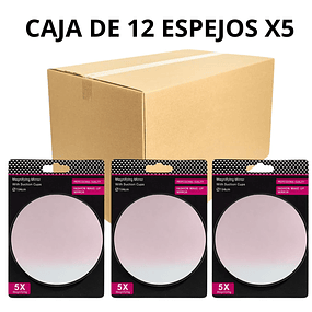 Caja de 12 Espejos de Maquillaje Redondo con Aumento X5 - AU107 