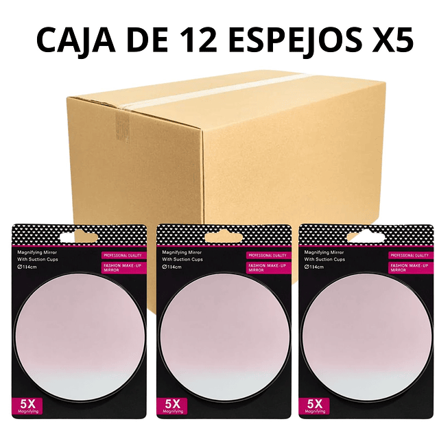Caja de 12 Espejos de Maquillaje Redondo con Aumento X5 - AU107 