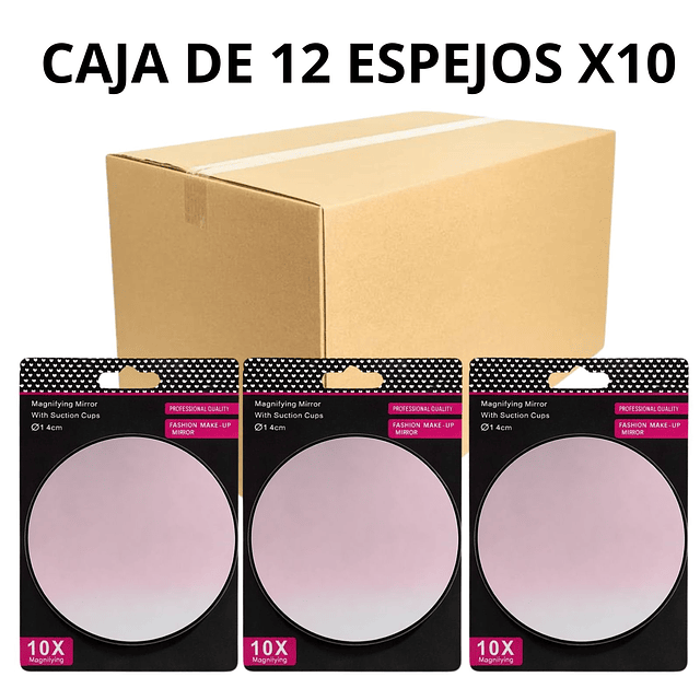 Caja de 12 Espejos de Maquillaje Redondo con Aumento X10 - AU109