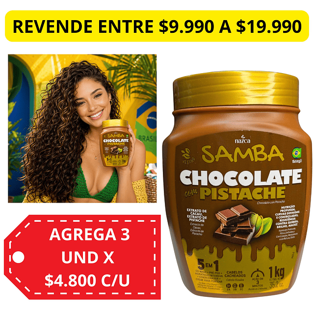 Mascarilla Capilar 5 en 1 Samba 1 Kilo - Chocolate Pistacho 