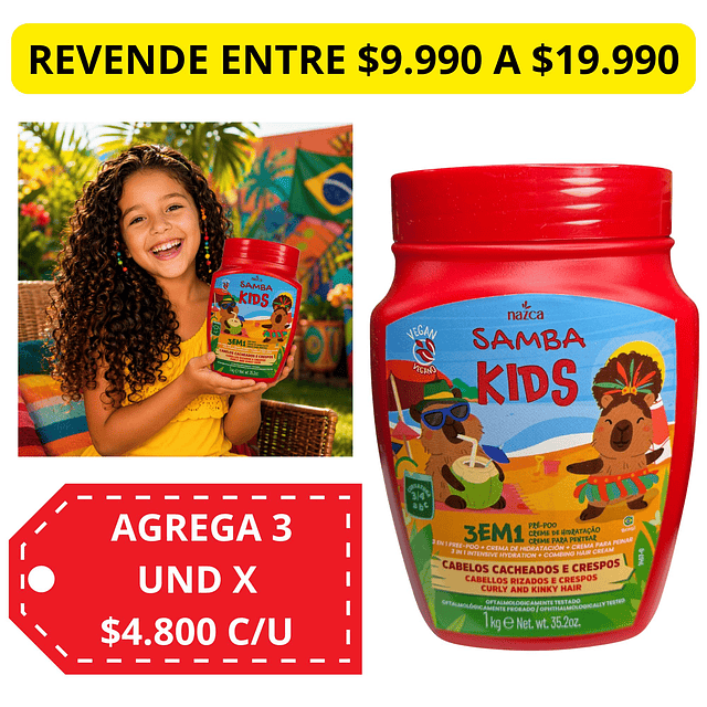 Mascarilla Capilar 3 en 1 Samba Para Cachos y Crespos 1 Kilo - KIDS ROJA  
