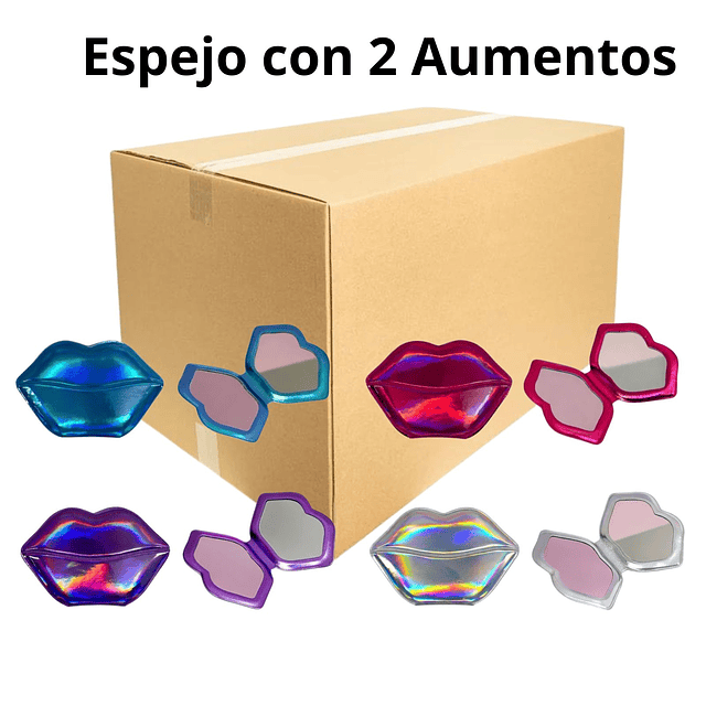 Caja de 12 Espejos de Cartera Holográfico Doble Aumento - Labios AU115
