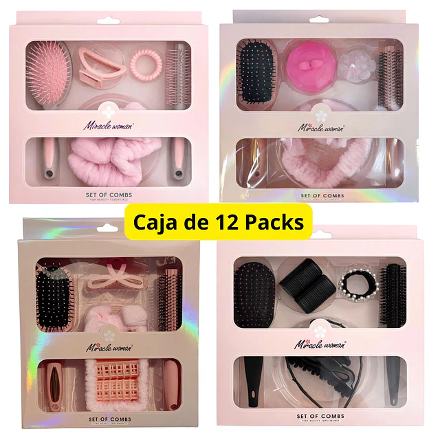 Caja de 12 Set de Belleza Capilar Miracle Woman (Cepillos + Accesorios) - AU150 
