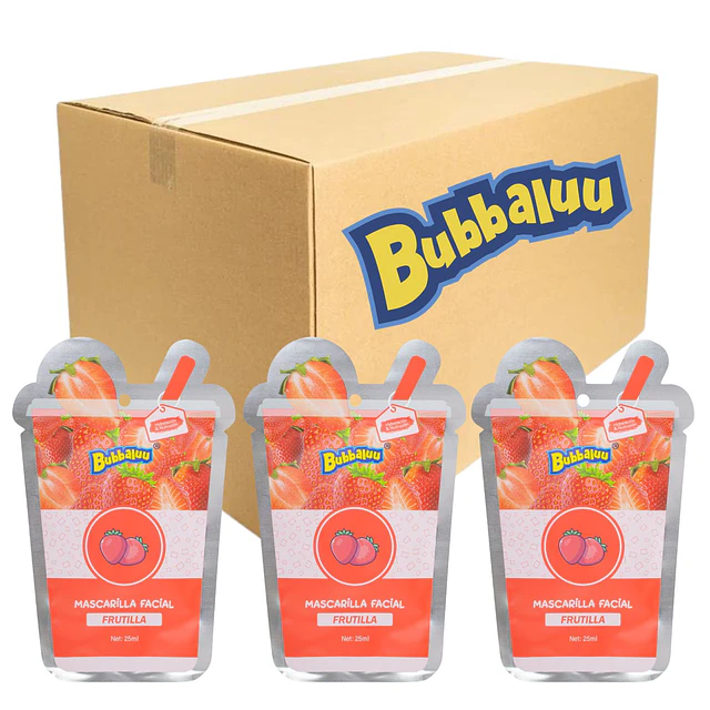 Caja de 24 Mascarillas Faciales Bubbaluu Hidratación y Nutrición - FRUTILLA 1912