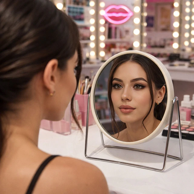 Espejo de Tocador Redondo Giratorio con Soporte Metálico (Se Envían Colores Surtidos) - AU151
