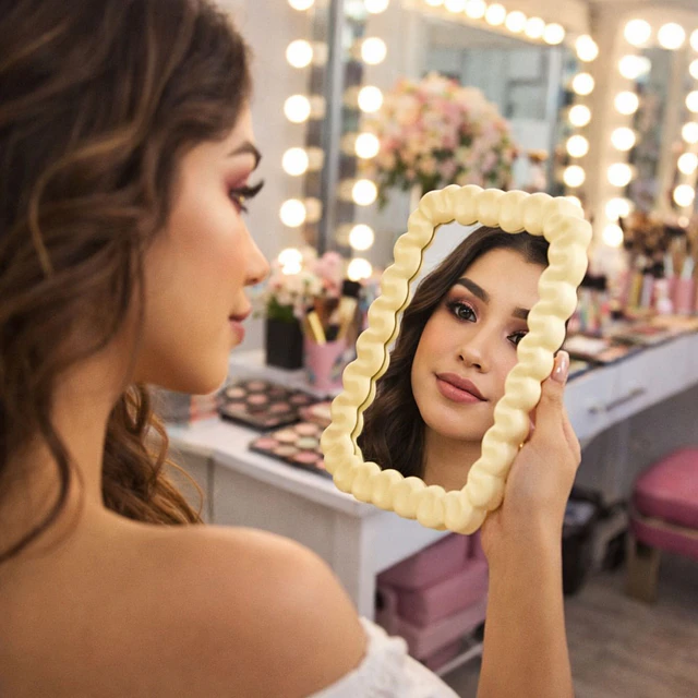 Espejo de Maquillaje Ondulado Kawaii con Base (Se Envían colores Surtidos) - AU152 