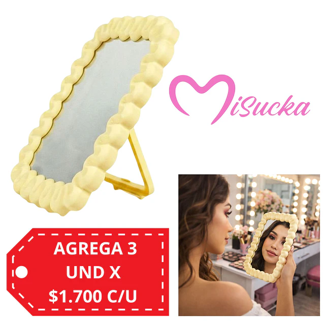 Espejo de Maquillaje Ondulado Kawaii con Base (Se Envían colores Surtidos) - AU152 