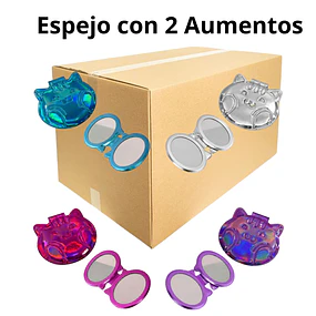 Caja de 12 Espejos de Cartera Holografico Doble Aumento (Venta Unitaria colores Surtidos) - Gatito AU145