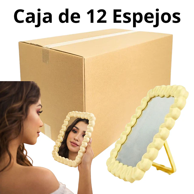 Caja de 12 Espejos de Maquillaje Ondulado Kawaii con Base (Se Envían colores Surtidos)  - AU157 