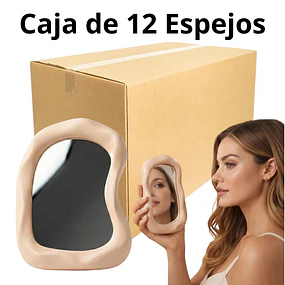 Caja de 12 Espejos de Maquillaje Diseño Orgánico con Base  (Se envian colores Surtidos)  - AU160