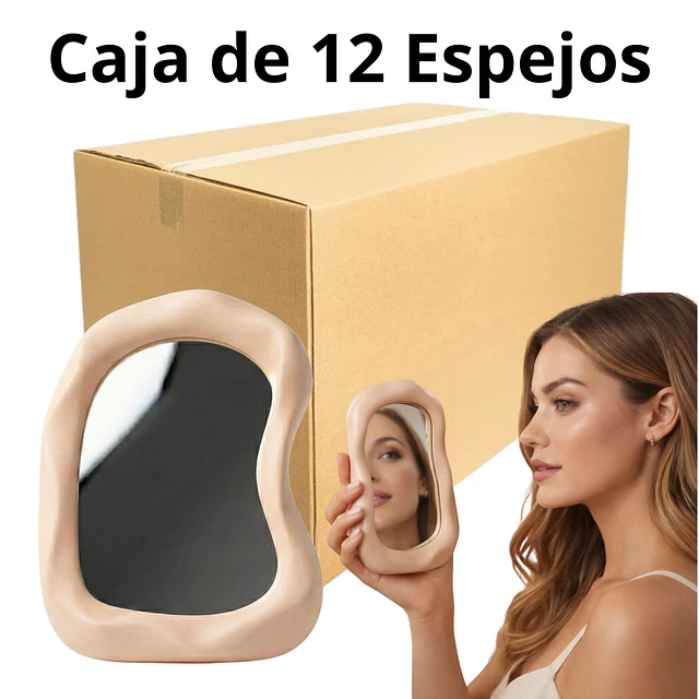 Caja de 12 Espejos de Maquillaje Diseño Orgánico con Base  (Se envian colores Surtidos)  - AU160