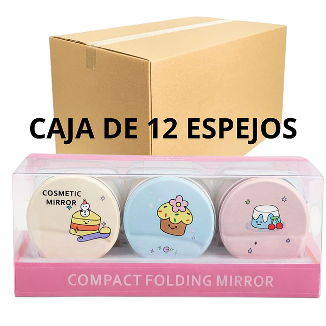 Caja de 12 Espejos de Cartera Diseño Postres Kawaii - AU89