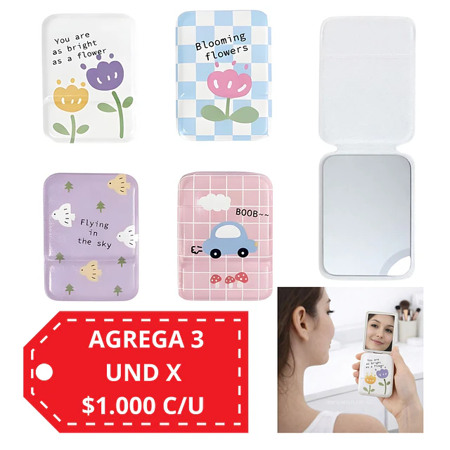 Espejo de Cartera Diseño Kawaii  (SE ENVIAN SURTIDOS)  - AU90 