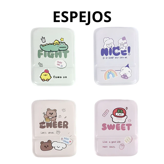Espejo de Cartera Diseño Mensajes Kawaii  (SE ENVIAN SURTIDOS)  - AU92