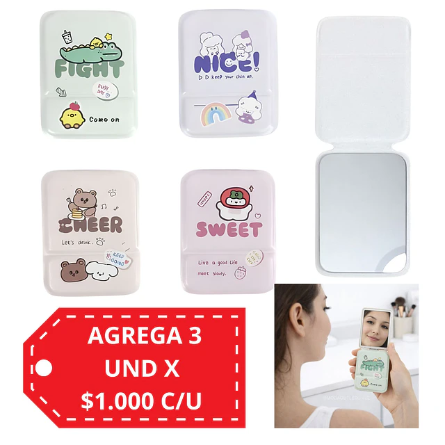 Espejo de Cartera Diseño Mensajes Kawaii  (SE ENVIAN SURTIDOS)  - AU92