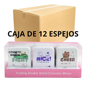 Caja de 12 Espejos de Cartera Diseño Mensajes Kawaii - AU93